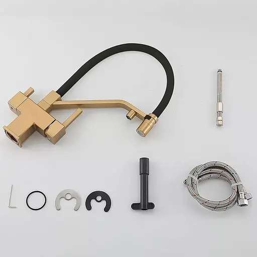 Змішувач для кухні під фільтр з гнучким виливом золото Frap G4395-63 Чорний/золото - фото 4