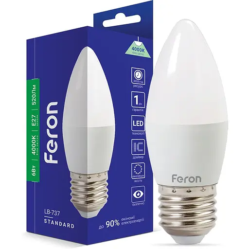 Світлодіодна лампа Feron LB-737  C37 230V 6W  E27 4000K (40183)
