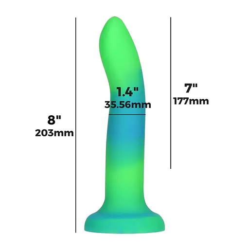 Фалоімітатор Addiction Rave 8″, що світиться в темряві, Glow in the Dark Dildo Blue Green, 20,3 см - фото 4
