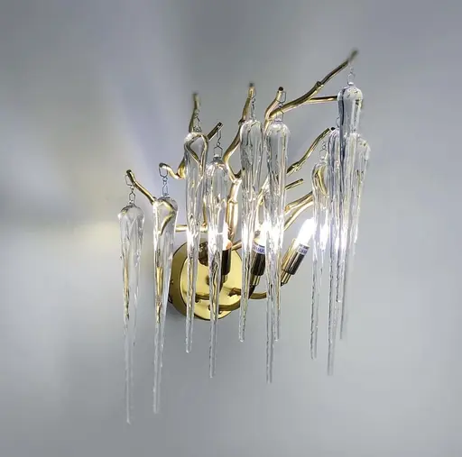 Бра в природніх мотивах з скляними бурулями в корпусі золото Арт. W 689 GD Line F - фото 6