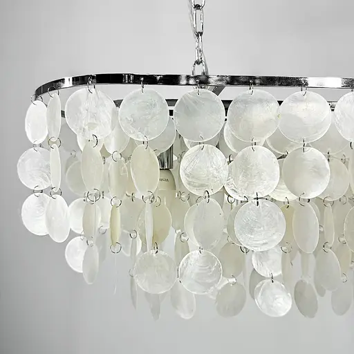 Удлиненная серебряная люстра ATHELIA с перламутровыми пластинами | Ст. 1537-800*300 СН | Line F - фото 1