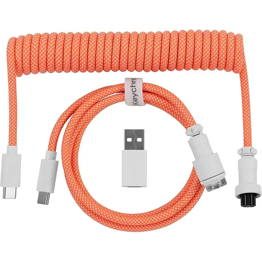 Кабель Keychron USB-A/USB-C > USB-C зарядка/синхронизация, 1.36м, Type-C, Coiled Aviator, оранжевый