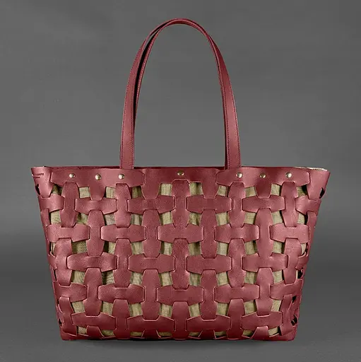 Шкіряна плетена жіноча сумка Пазл Xl бордова Krast - фото 5