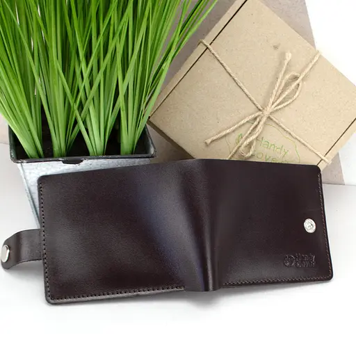 Кошелек кожаный мужской коричневый Handycover HC0042 на кнопке - фото 3