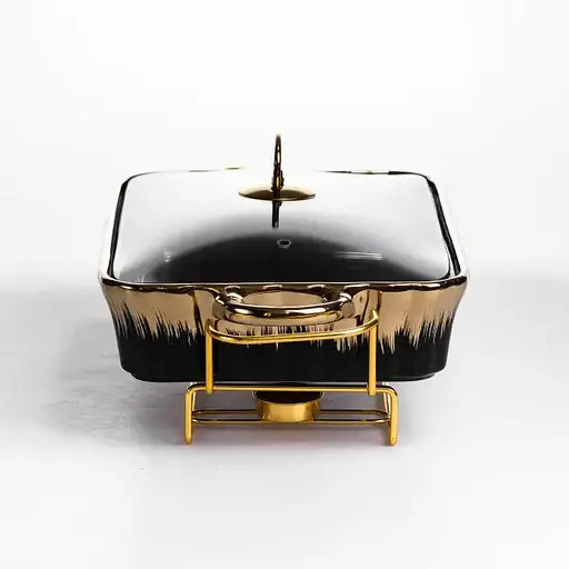 Мармитница фарфоровая для вторых блюд Yiwu Black Velvet 2 л 40х22.5х15.5 см мармит на подставке для соусов гарниров закусок ML531-15 - фото 4