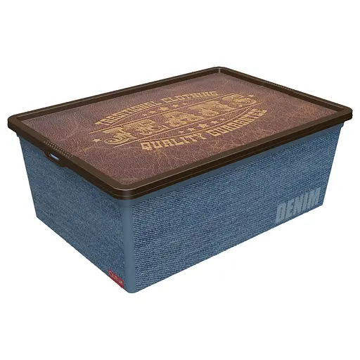 Коробка Qutu Trend Box Denim Leather, 10 л, 37х26х14 см, синий с коричневым (TREND BOX с/к DENIM LEATHER 10л.)