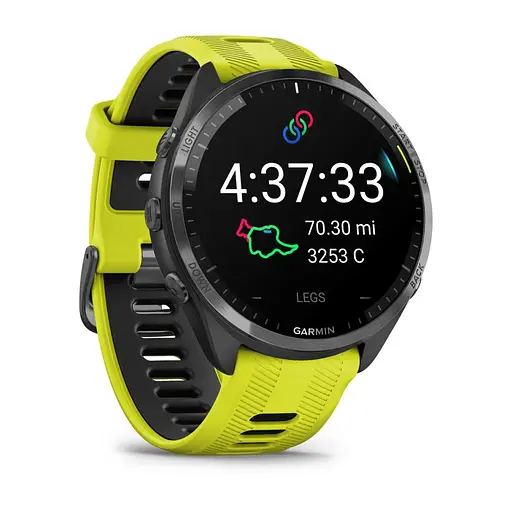 Смарт-годинник Garmin Forerunner 965 чорний корпус з сірим титановим безелем з жовтим силіконовим ремінцем - фото 2
