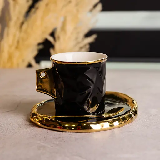 Чашка для кави порцелянова 200 мл із блюдцем та ложкою чорний FM-1A - фото 2