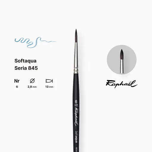 Кисть синтетика круглая Raphael Softaqua, №6, профессиональная, короткая ручка - фото 2