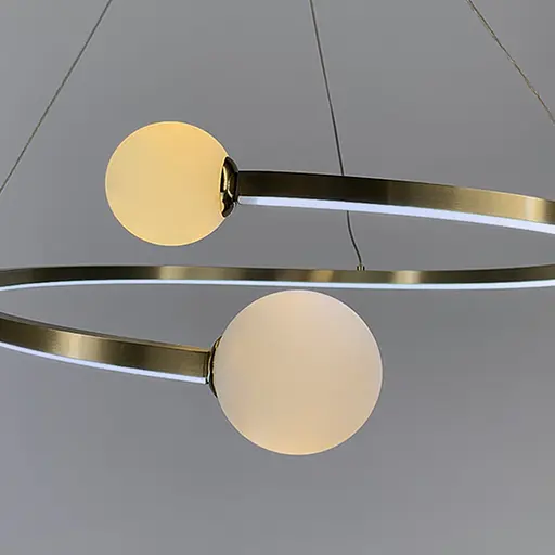 Латунна LED люстра Ring з 2 білими плафонами Ø 50 см | Арт. DE1C-500 AB | Line F - фото 5