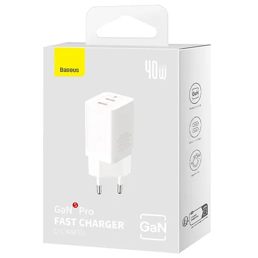 МЗП Baseus GaN5 Pro OS + Type-C to Type-C 40W (CCGP18010) White - фото 7