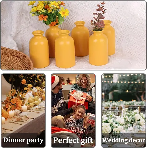 Маленькая желтая ваза, современная керамическая ваза для сухих цветов, домашний декор. - фото 6