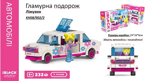 Конструктор Kids Hits IBLOCK JUNIOR Девочки Гламурное путешествие лимузин, KH08/002/2, 232 детали, 24x16x6 см - фото 2