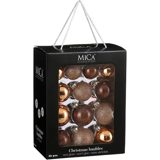 Комплект елочных шаров Mica Decorations стеклянные 7/6/5 см шоколад 26 шт. (1181257)