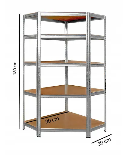 Металевий кутовий стелаж 180x30x90 5 полиць (сірий) - фото 1