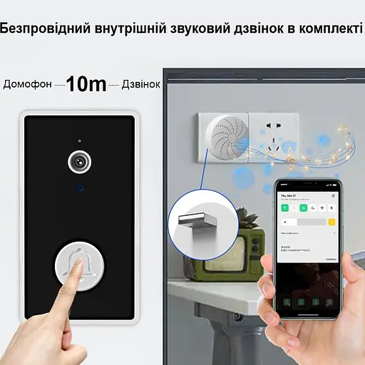 Відеодомофон Wifi на батарейках ААА з окремим бездротовим USB дзвінком Nectronix YE-B-01 (100840) - фото 4