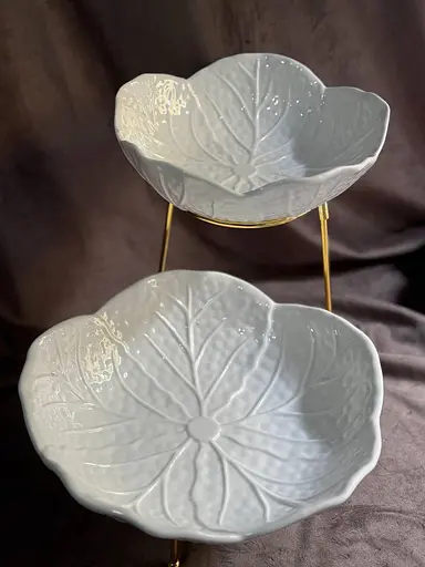 Двухъярусная фруктовница керамическая на металлической подставке 20x25 см Белый - фото 5