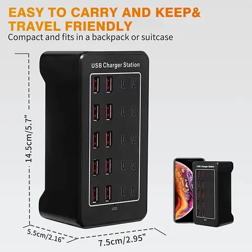 Зарядна станція ILEPO багатопортова на 10 USB портів + 10 Type-C 100 Вт / мережевий мультизарядний пристрій (19017) - фото 6