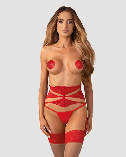 Пояс для панчох Obsessive Matildea 2XL/3XL (червоний) - фото 2