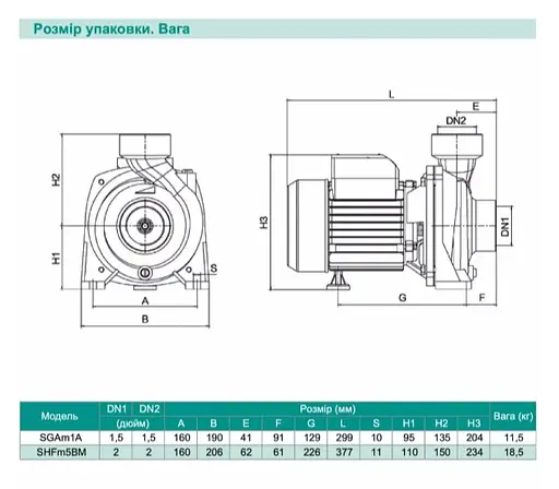 Центробежный насос Shimge SHFm5BM, 1.1кВт, Нmax=20,2 м, Qmax=600л/мин - фото 3