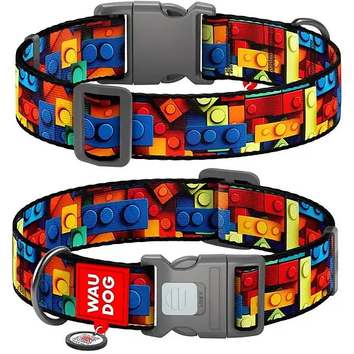 Нашийник для собак нейлоновий Waudog Nylon з QR паспортом Блоки XXL 3.5х46-70 см - фото 1