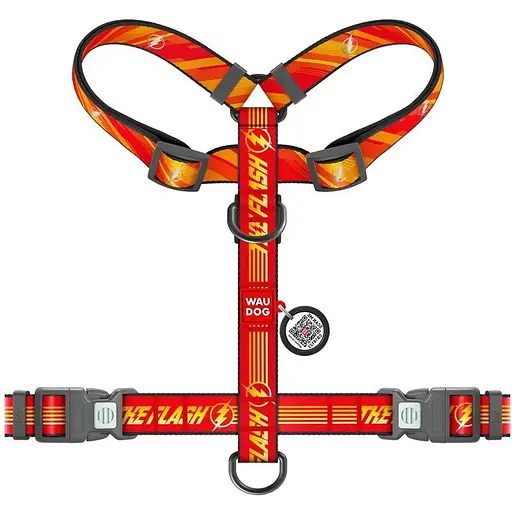 Шлея для собак Waudog Nylon анатомічна H-подібна з QR-паспортом, світловідбивна, малюнок "Флеш Лого", пластиковий фастекс, S - фото 2