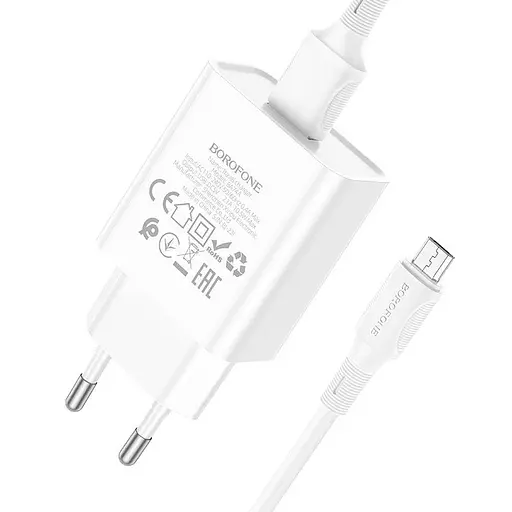 Адаптер мережевий Borofone Micro USB Cable Aspirer BA74A та кабель комплект білий - фото 4