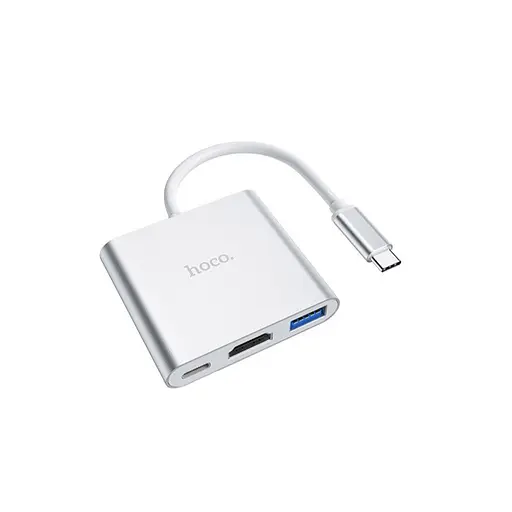 Адаптер Hoco HB14 Type-C-to-USB3.0 + HDMI + Type-C PD 2.0 стальной - фото 1