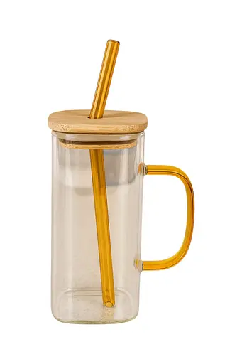 Стакан с бамбуковой крышкой и трубочкой 400 мл