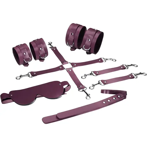 Набор Feral Feelings BDSM Kit 5 Burgundy, наручники, поножи, крестовина, маска, падл