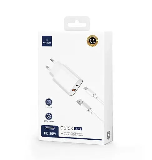 Сетевое зарядное устройство Wiwu Wi-U002 PD QC charger set with EU plug USB to Type C Белый - фото 2