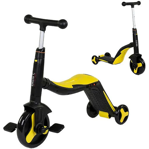 Дитячий самокат 3 в 1 Best Scooter з музикою та підсвічуванням 62х25х28 см Сіро-жовтий 000254947