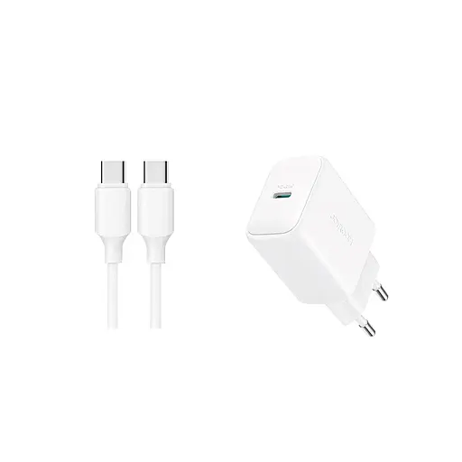 Мережевий зарядний пристрій Joyroom TCF20 PD 20W Charger-білий (EU/UK)+C to C/C to L Cable 1m - фото 1
