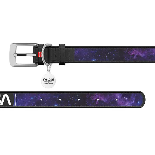 Нашийник для собак шкіряний Waudog Design з QR-паспортом "NASA21" XS Ш 12 мм Д 20-28 см чорний - фото 3