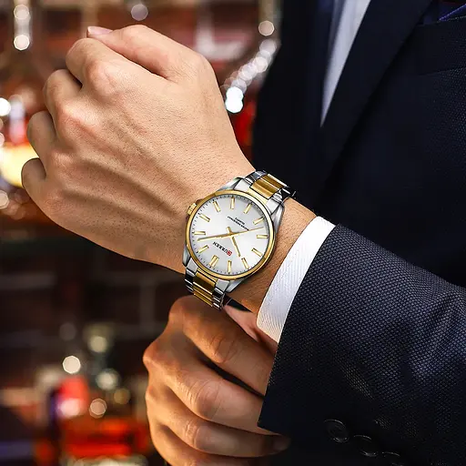 Наручний годинник чоловічий 9090 Silver-Gold-Silver Curren acs0031463 - фото 3