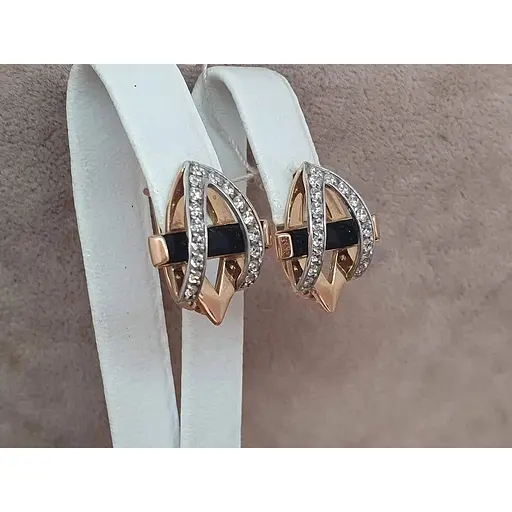 Золоті сережки Tango з агатом та фіанітами. 459205 - фото 3