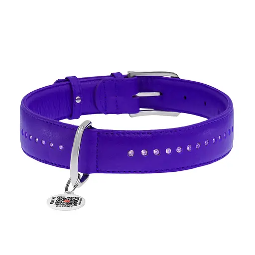 Нашийник для собак шкіряний Waudog Glamour з QR-паспортом подвійний зі стразами S Ш 15 мм Д 27-36 см фіолетовий - фото 3