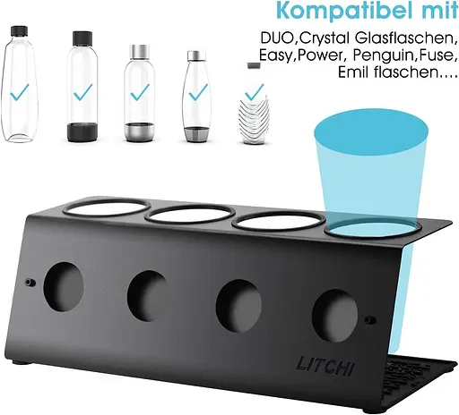 Сушарка для посуду з тримачем кришки Litchi чорний, набір із 4 шт. Тримач для пляшок підставка для бару - фото 2