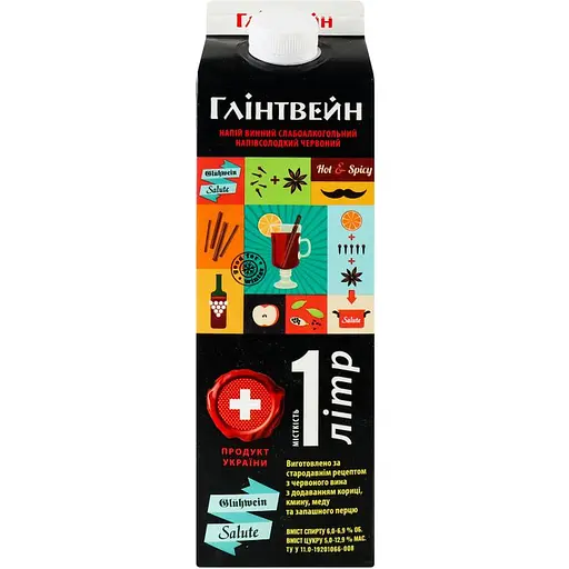Напій винний Salute Глінтвейн слабоалкогольний напівсолодкий червоний 6-6.9% 1 л