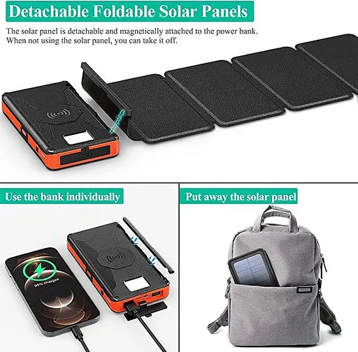 Сонячний зарядний пристрій Solar panel (5 панелей по 8W) VerWireless Charging 20000mAh (PN-W09) - фото 8