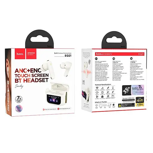 Бездротові навушники Hoco Sandy EQ21, true wireless, ANC, ENC, noise reduction touch screen, BT headset, BT5.4, 40mAh, 400mAh, white - фото 3