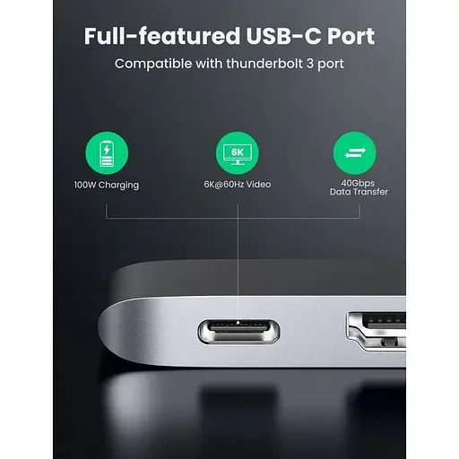 USB-хаб Ugreen 5-in-2 USB C Hub for MacBook Pro/Air Silver (CM251/60559) [72724] - фото 2