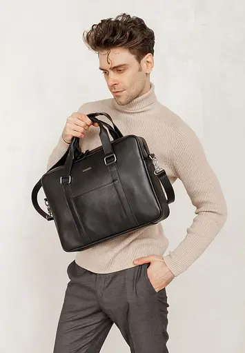 Шкіряна сумка для ноутбука і документів чорна - фото 2