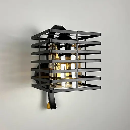 Металеве бра в стилі Лофт у чорному корпусі 30х16 см з янтарним плафоном Line F Арт. 12391/1W BK+AM - фото 3