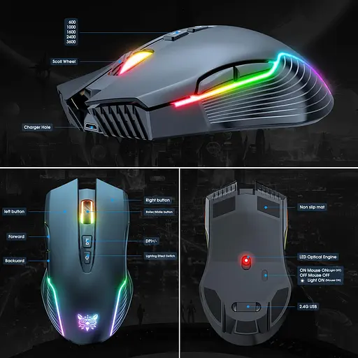 Миша Onikuma Gaming wireless CW905 RGB рожева - фото 4