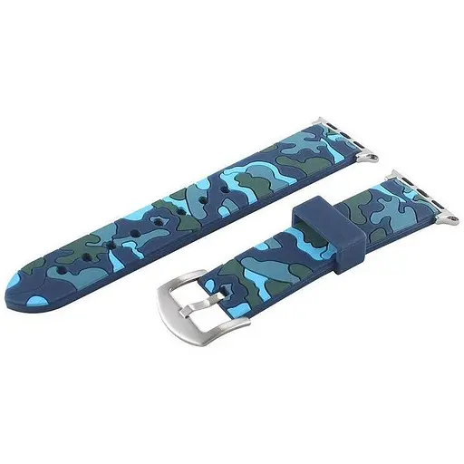 Ремешок Creasted для часов Apple Watch 42 мм 44 мм силиконовый с пряжкой, Camouflage with blue
