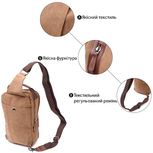 Вертикальная мужская сумка через плечо из плотного текстиля Vintage 19х32х9 см sum0028968 - фото 5