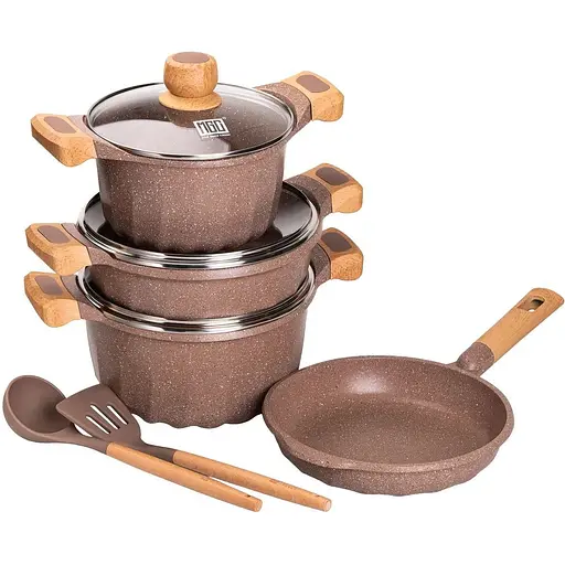 Набор посуды MGC 6 предметов с антипригарным покрытием 1,9/3/3,2/5,3 л, кофейный MGC HP-4-401CO - фото 2