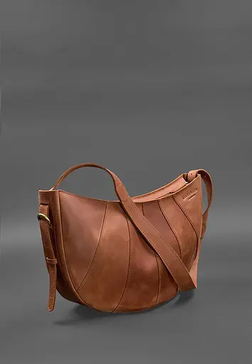 Шкіряна жіноча сумка Круасан свіло-коричнева - фото 3