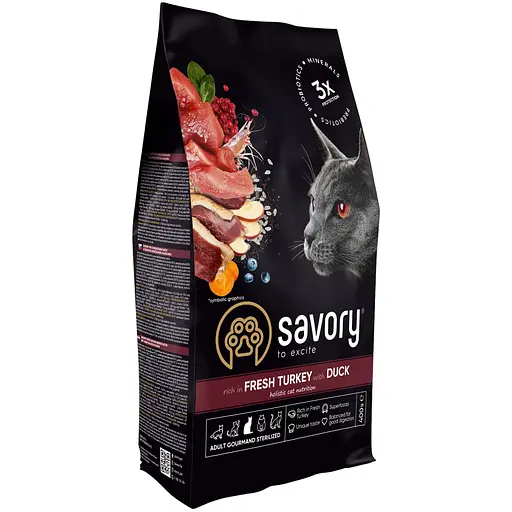 Корм сухий Savory Adult Cat для стерилізованих котів з індичкою та качкою 400 г